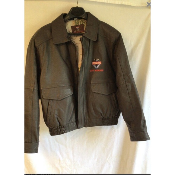 HANDYMAN CLUB Life Member Leather Bomber JACKET Mens Size L Brown insulated - Picture 1 of 3